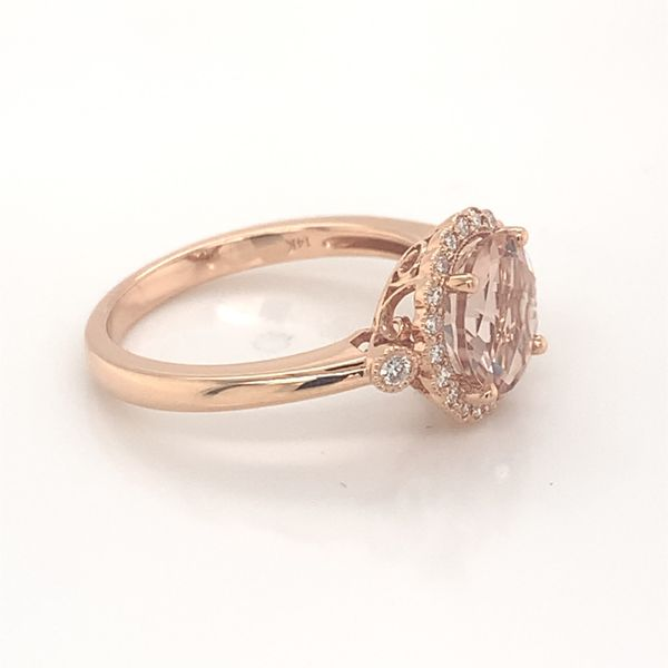 14 Karat Rose Gold Ring with a 1.55 Carat Morganite & Diamonds Image 5 Bluestone Jewelry Tahoe City, CA