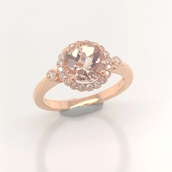 14 Karat Rose Gold Ring with a 1.55 Carat Morganite & Diamonds Bluestone Jewelry Tahoe City, CA