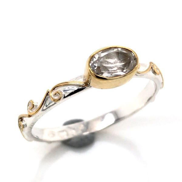 Silver & Gold Ring with White Topaz- Size 7 Bluestone Jewelry Tahoe City, CA