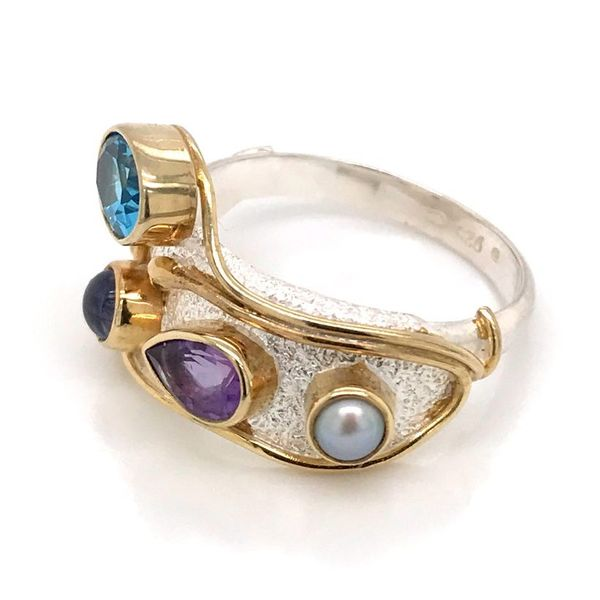 Silver & 22 Karat Yellow Gold Vermeil Ring with Amethyst, Pearl and Topaz Image 2 Bluestone Jewelry Tahoe City, CA