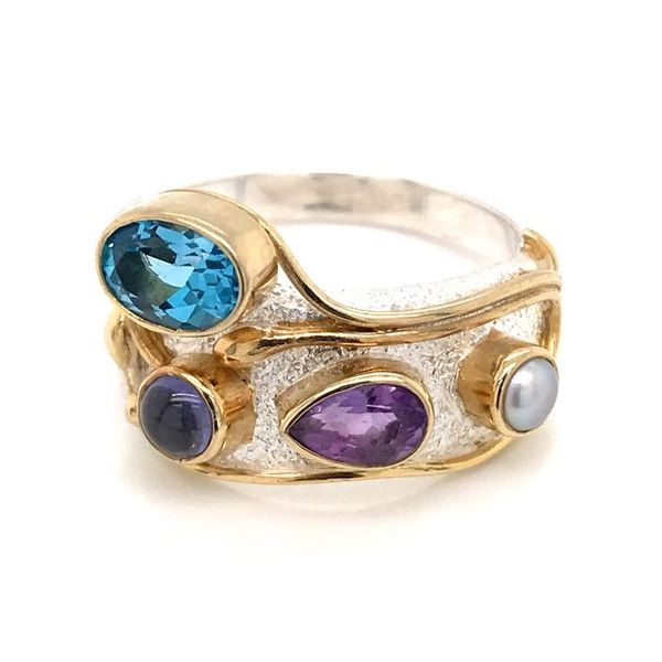 Silver & 22 Karat Yellow Gold Vermeil Ring with Amethyst, Pearl and Topaz Bluestone Jewelry Tahoe City, CA