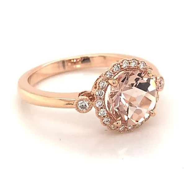 14 Karat Rose Gold Ring with a 1.55 Carat Morganite & Diamonds Image 4 Bluestone Jewelry Tahoe City, CA