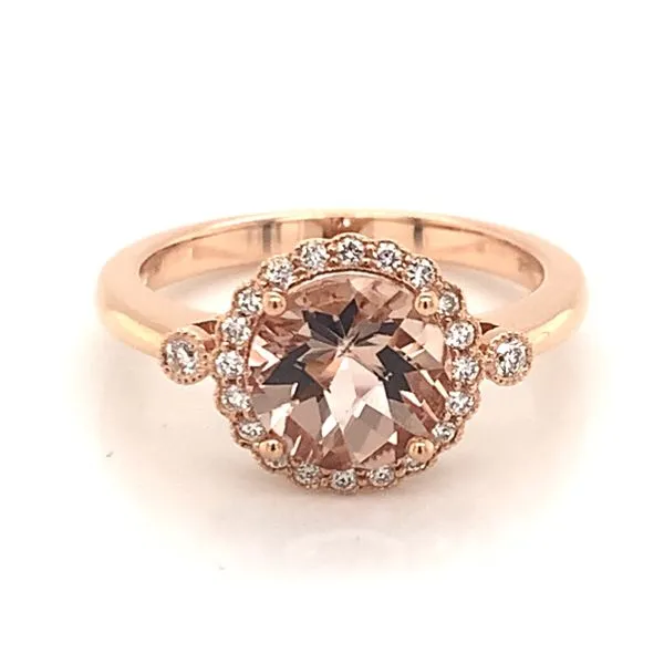 14 Karat Rose Gold Ring with a 1.55 Carat Morganite & Diamonds Bluestone Jewelry Tahoe City, CA