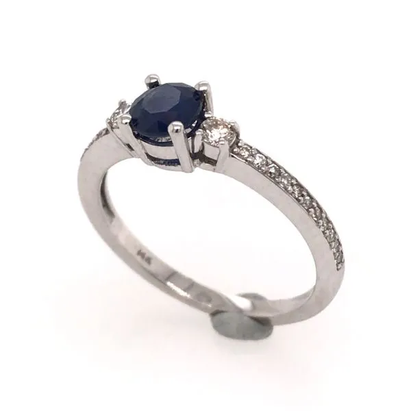 14 Karat White Gold Ring with Blue Sapphire & Diamonds Image 2 Bluestone Jewelry Tahoe City, CA