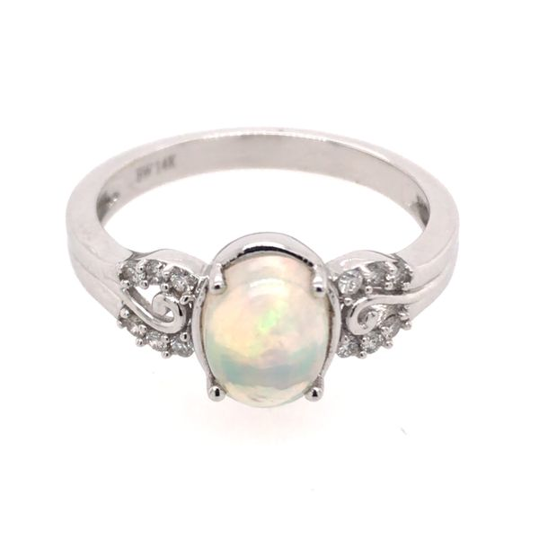 14 Karat White Gold Ring with Opal & Diamonds Image 2 Bluestone Jewelry Tahoe City, CA