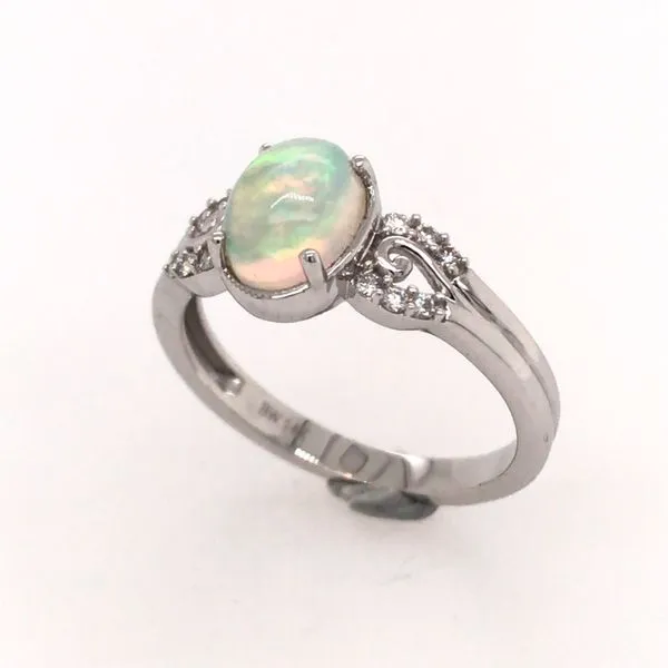 14 Karat White Gold Ring with Opal & Diamonds Image 3 Bluestone Jewelry Tahoe City, CA