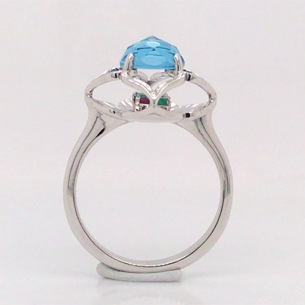 KALEIDOSCOPE 14K White Gold Ring w/ one 6.5mm Round Blue Topaz, Emeralds & Rubies Image 4 Bluestone Jewelry Tahoe City, CA