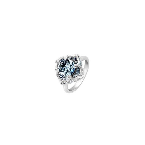 KALEIDOSCOPE 14K White Gold Ring w/ one 6.5mm Round Blue Topaz, Emeralds & Rubies Bluestone Jewelry Tahoe City, CA