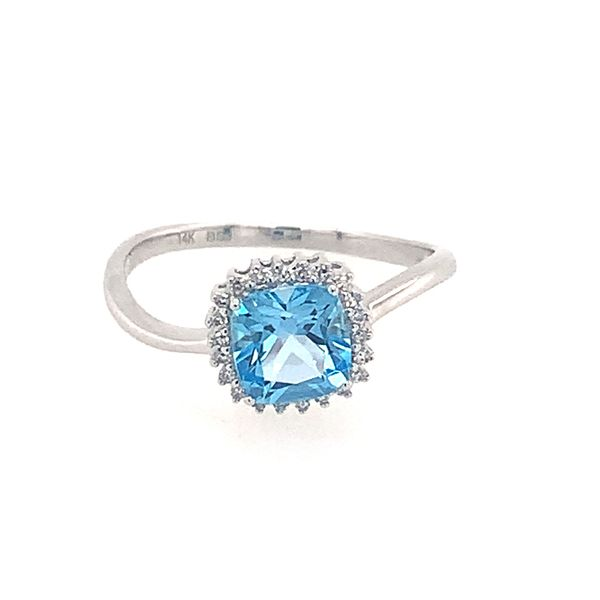14K White Gold Ring Swiss Blue Topaz and Diamond Ring Image 2 Bluestone Jewelry Tahoe City, CA