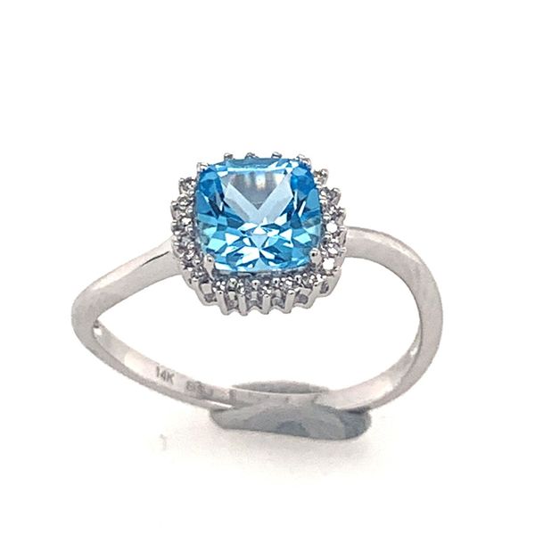 14K White Gold Ring Swiss Blue Topaz and Diamond Ring Bluestone Jewelry Tahoe City, CA