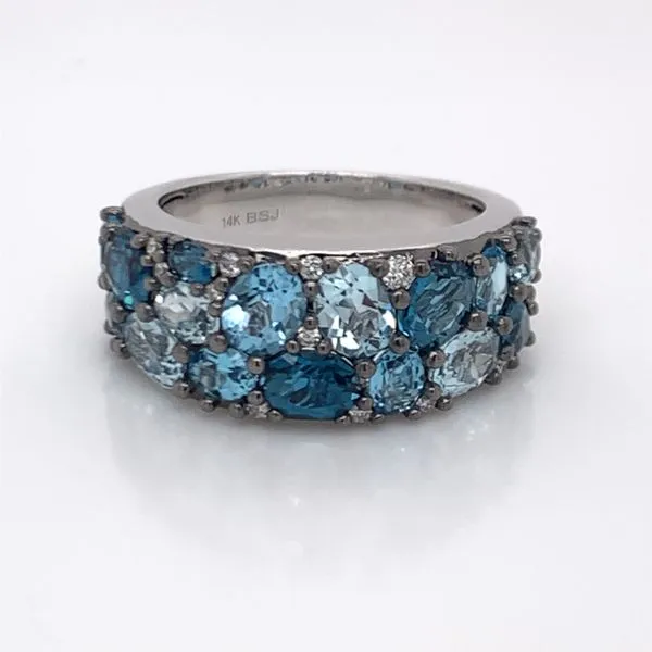 14K White Gold Ring w/ Blue Topaz Gemstones & Diamonds Image 4 Bluestone Jewelry Tahoe City, CA