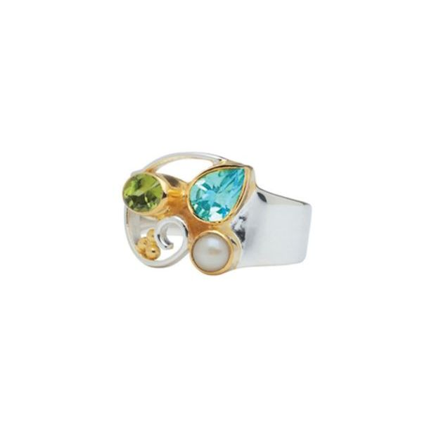 Silver & 22 Karat Yellow Gold Ring with Pearl, Topaz & Peridot- Ring Size 9.5 Bluestone Jewelry Tahoe City, CA