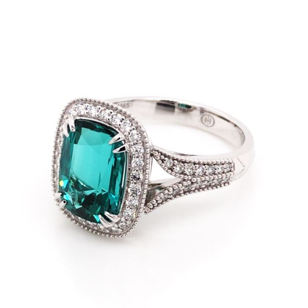 14K White Gold Ring w/ Blue/Green Tourmaline & Diamonds(Size 7) Image 2 Bluestone Jewelry Tahoe City, CA
