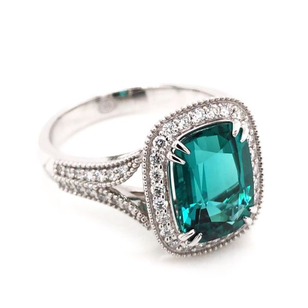 14K White Gold Ring w/ Blue/Green Tourmaline & Diamonds(Size 7) Image 3 Bluestone Jewelry Tahoe City, CA