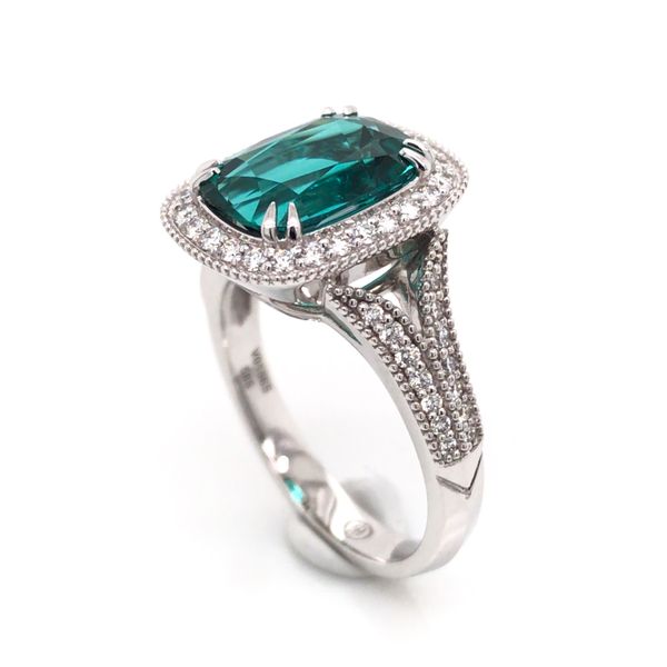 14K White Gold Ring w/ Blue/Green Tourmaline & Diamonds(Size 7) Image 4 Bluestone Jewelry Tahoe City, CA