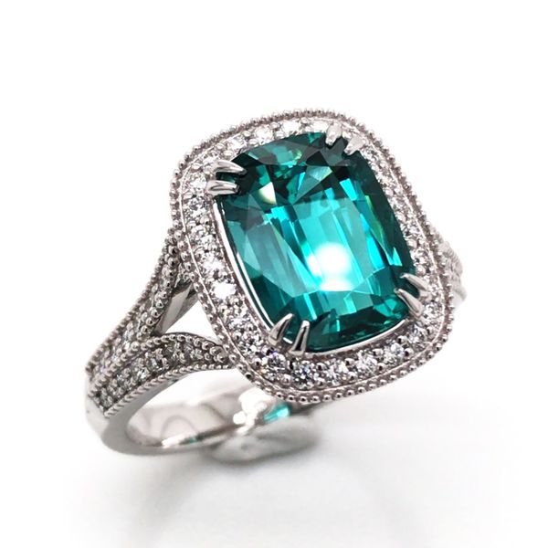 14K White Gold Ring w/ Blue/Green Tourmaline & Diamonds(Size 7) Bluestone Jewelry Tahoe City, CA