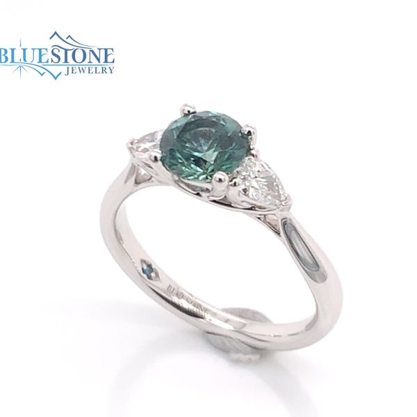 14K White Gold Ring w/ Montana Sapphire & Two Diamonds Bluestone Jewelry Tahoe City, CA