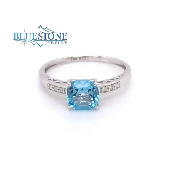 14 Karat White Gold Ring with a Blue Topaz and Diamonds- Size6 Bluestone Jewelry Tahoe City, CA