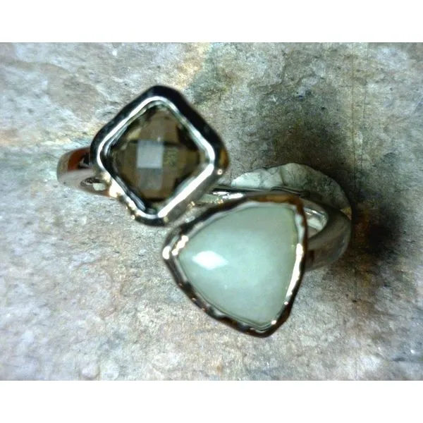 Silver with Rhodium Plating Ring w/ Amazonite and Smokey Quartz(Size 6) Image 2 Bluestone Jewelry Tahoe City, CA