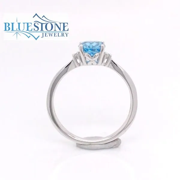 14K White Gold Blue Topaz Ring w/ Diamonds(Size 7) Image 3 Bluestone Jewelry Tahoe City, CA