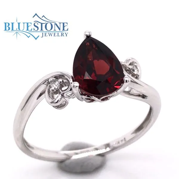 14K White Gold Garnet Ring w/ Diamonds (Size 7) Image 2 Bluestone Jewelry Tahoe City, CA