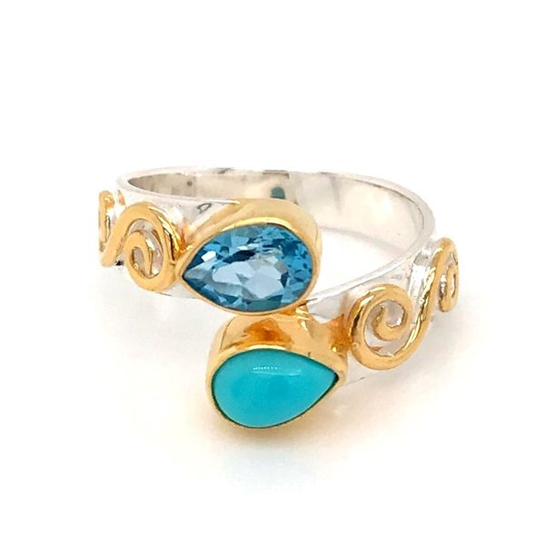 Silver & 22 Karat Yellow Gold Vermeil Ring with Turquoise and Topaz Bluestone Jewelry Tahoe City, CA