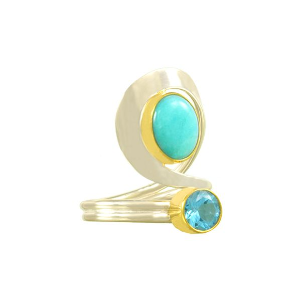 Silver & Gold Ring with Amazonite and Topaz- Size 7 Bluestone Jewelry Tahoe City, CA