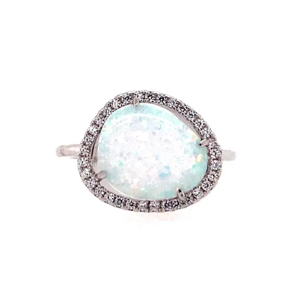 Silver Lab Created Fire & Snow Opal Ring- Size 6 Image 3 Bluestone Jewelry Tahoe City, CA