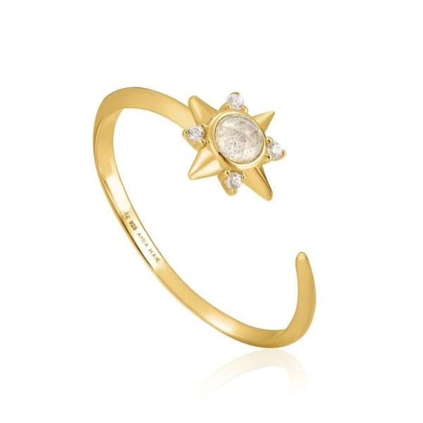 Gold Plated Adjustable Ring with Labradoritel and CZs Bluestone Jewelry Tahoe City, CA