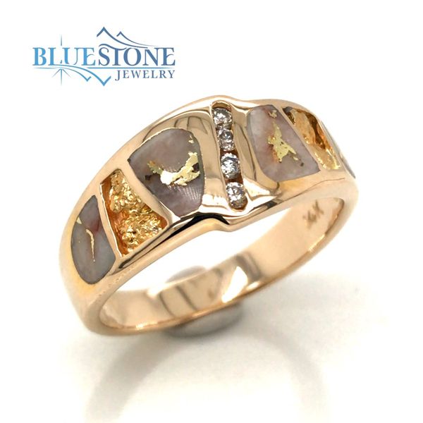 14kt Yellow Gold Diamond, Gold Quartz and Gold Nugget Ring Bluestone Jewelry Tahoe City, CA