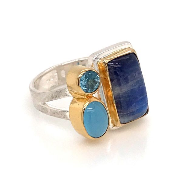 Silver & Gold Ring with Moonstone, Topaz & Agate- Size 8 Image 2 Bluestone Jewelry Tahoe City, CA