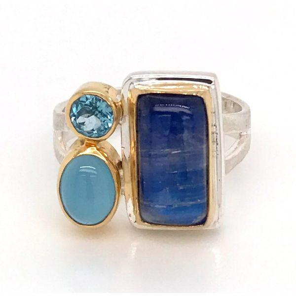 Silver & Gold Ring with Moonstone, Topaz & Agate- Size 8 Bluestone Jewelry Tahoe City, CA
