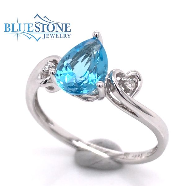 14K White Gold Blue Topaz Ring w/ Diamonds- Size 7 Image 2 Bluestone Jewelry Tahoe City, CA