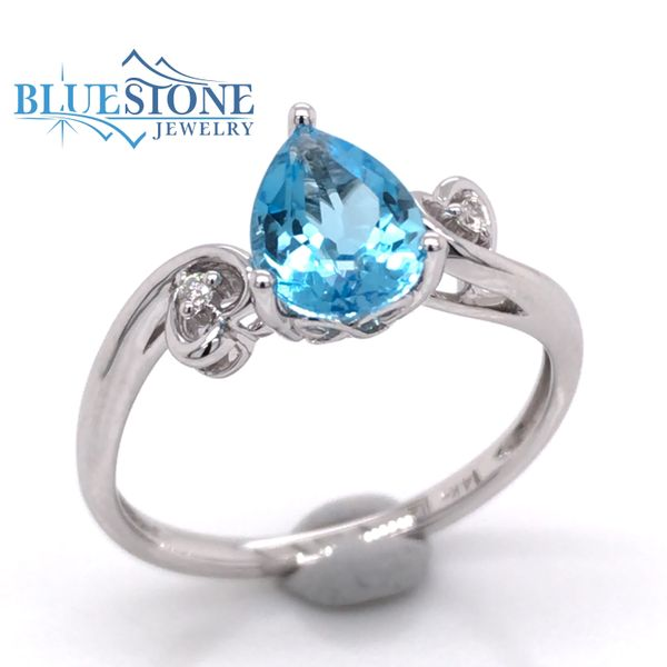 14K White Gold Blue Topaz Ring w/ Diamonds- Size 7 Image 3 Bluestone Jewelry Tahoe City, CA