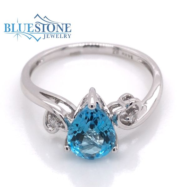 14K White Gold Blue Topaz Ring w/ Diamonds- Size 7 Bluestone Jewelry Tahoe City, CA