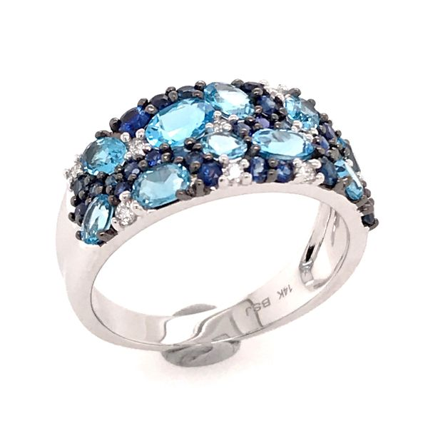 14 Karat White Gold Ring with Sky Blue Topazs, Blue Sapphires & Diamonds-size 7.75 Image 2 Bluestone Jewelry Tahoe City, CA