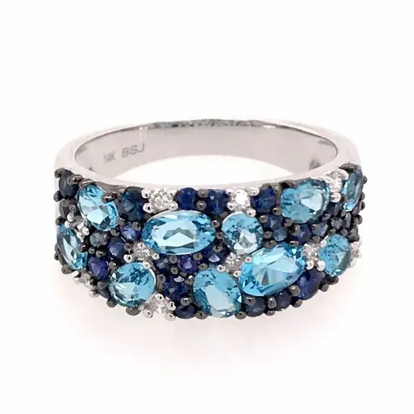 14 Karat White Gold Ring with Sky Blue Topazs, Blue Sapphires & Diamonds-size 7.75 Bluestone Jewelry Tahoe City, CA