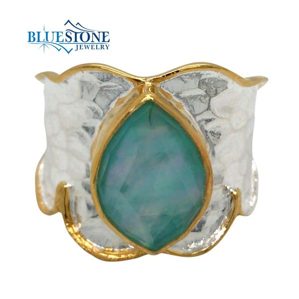 Silver & Gold Ring with Mother of Pearl, Topaz and Amazonite- Size 9 Image 3 Bluestone Jewelry Tahoe City, CA