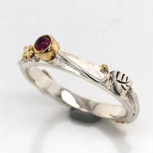 Silver & Gold Ring with Rhodolite Garnet- Size 8 Image 2 Bluestone Jewelry Tahoe City, CA