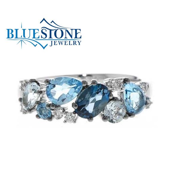 14kt White Gold Multi-Blue Topaz & Diamond Ring- Size 6 Image 2 Bluestone Jewelry Tahoe City, CA