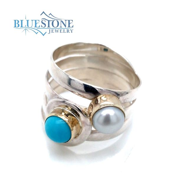 Silver & Gold Ring with Turquoise and Pearl- Ring size 7 Image 3 Bluestone Jewelry Tahoe City, CA