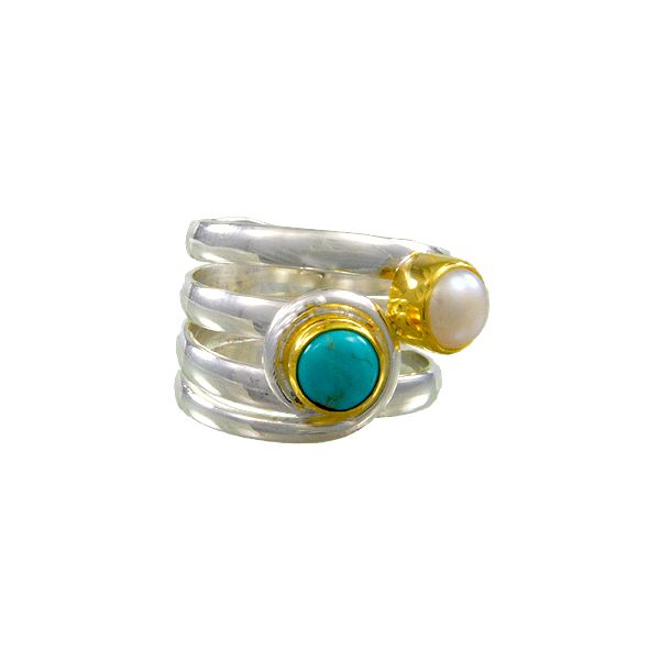 Silver & Gold Ring with Turquoise and Pearl- Ring size 7 Image 4 Bluestone Jewelry Tahoe City, CA