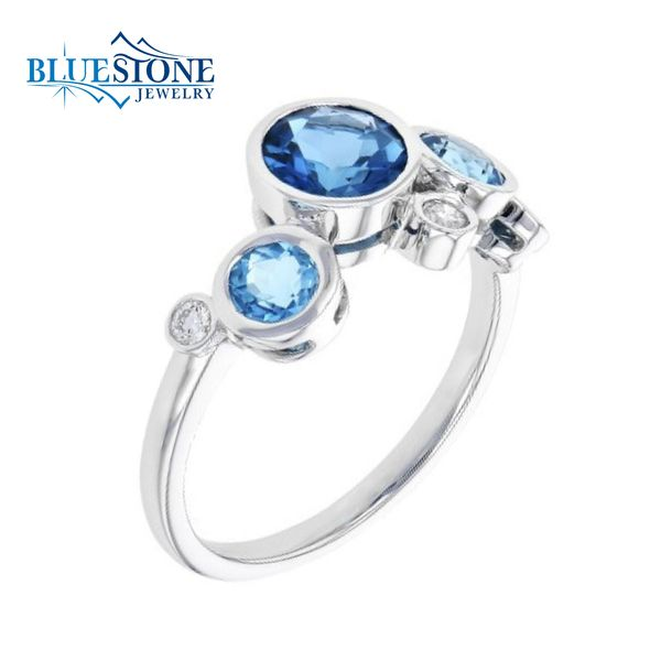 14 Karat White Gold Ring with 4 Round Blue Topaz gemstones at 1.40 Car Image 2 Bluestone Jewelry Tahoe City, CA