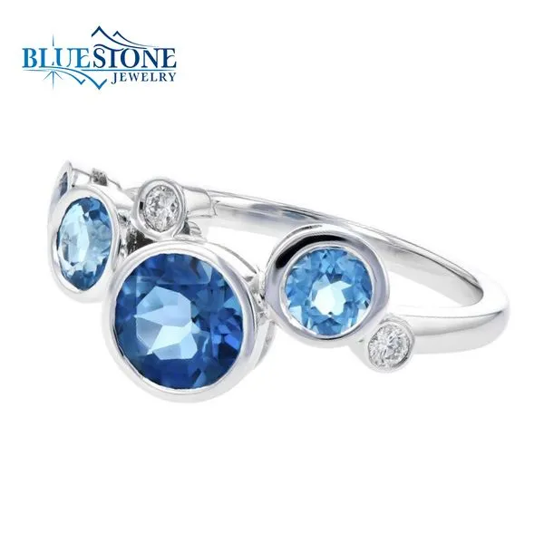 14 Karat White Gold Ring with 4 Round Blue Topaz gemstones at 1.40 Car Image 3 Bluestone Jewelry Tahoe City, CA