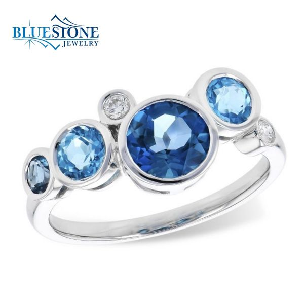 14 Karat White Gold Ring with 4 Round Blue Topaz gemstones at 1.40 Car Bluestone Jewelry Tahoe City, CA
