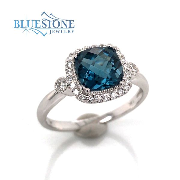 14K White Gold Ring with a 1.62 Carat London Blue Topaz & Diamonds Image 3 Bluestone Jewelry Tahoe City, CA