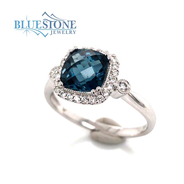 14K White Gold Ring with a 1.62 Carat London Blue Topaz & Diamonds Image 4 Bluestone Jewelry Tahoe City, CA