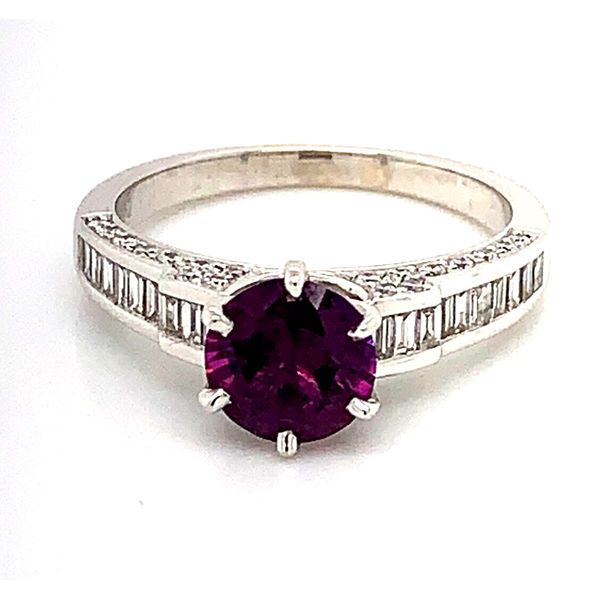 18 Karat White Gold Ring with Magenta Sapphire and Diamonds Bluestone Jewelry Tahoe City, CA
