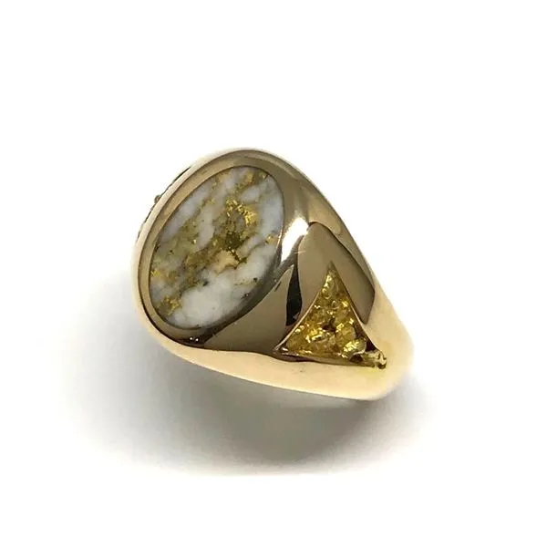 Mens 14 Karat Yellow Gold Ring with Gold Quartz from the local Sixteen Bluestone Jewelry Tahoe City, CA