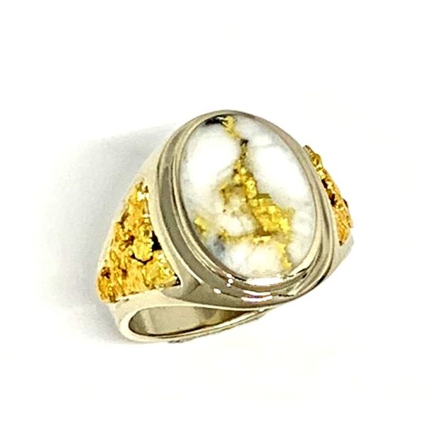 14 Karat White Gold Ring with Gold Quartz and Gold Nuggets- Size 9.5 Bluestone Jewelry Tahoe City, CA